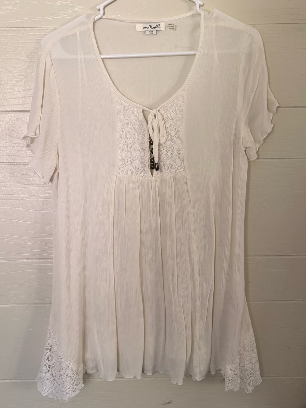 Simply Noelle White Lace-Trim Tie Front Swim Coverup S M Boho Beach Vacation